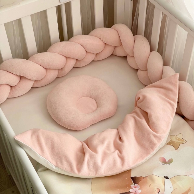 Set lenjerie pentru Patut Bebe din 6 piese Vlupe roz (4)